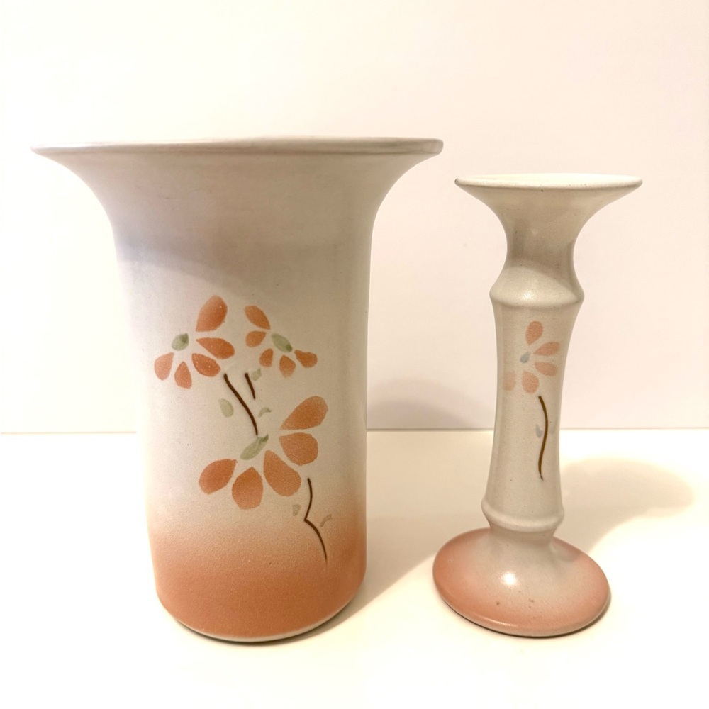 Vintage Studio Pottery Set – Signed P. Sirois – Vase & Candlestick